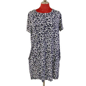 Ellen Tracy Casual Dress Black Gray Short Sleeve Size XL Cheetah Animal Print